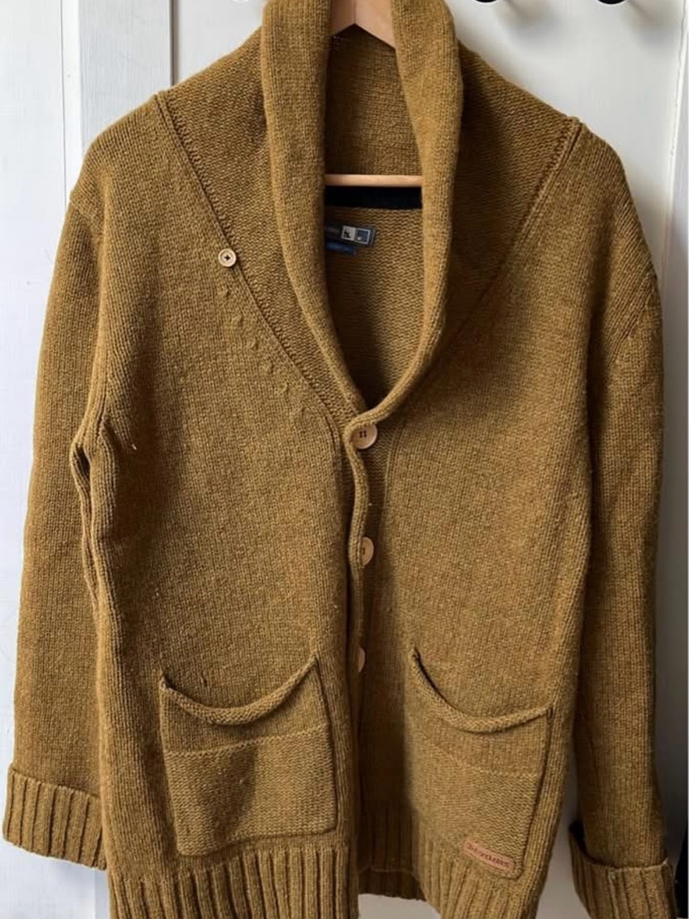 Lambswool Collared Women's Cardigan Sweater - Mustard